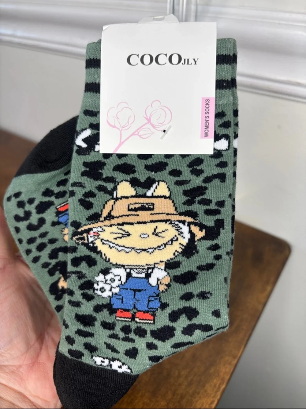 🔥COCOJLY Green Leopard Cartoon Cat Socks